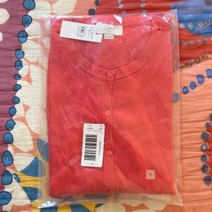 LOFT Coral-Pink Crewneck Button Cardigan